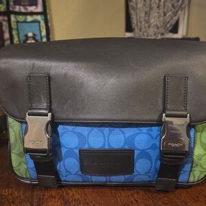 Coach Men's Blue and Green Messenger Bag
